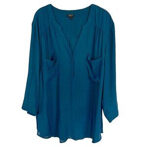 Torrid 4X TEAL Blue Green Harper 3/4 Sleeve Plus Size Top Blouse Tunic Pullover